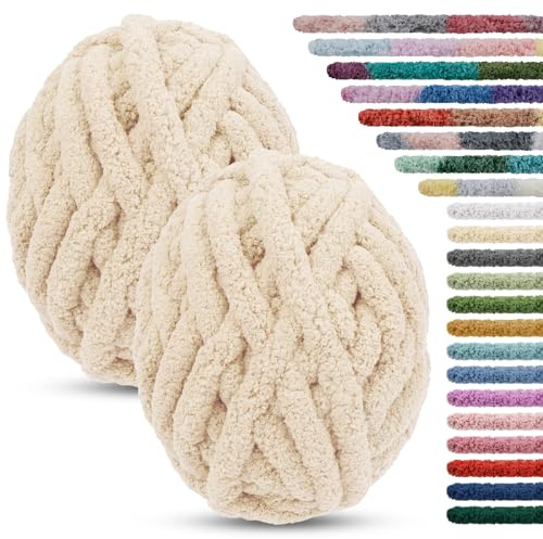 LEREATI 2 Stränge Armstricken Wolle für Decke Stricken 2cm x 25.6m Chenille Wolle zum Häkeln 226g Handstrickgarn Chunky Yarn, Dicke Schlauchgarn zum Handstricken Decken, Tasche, Haustier Bett