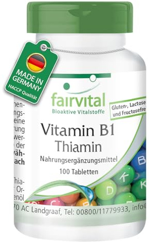 fairvital Vitamin B1 100mg, 100 Tabletten, schluckfreundlich, Thiamin, HOCHDOSIERT, VEGAN