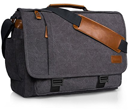 ESTARER Laptoptasche 17 Zoll Umhängetasche Canvas für Arbeit Uni Grau