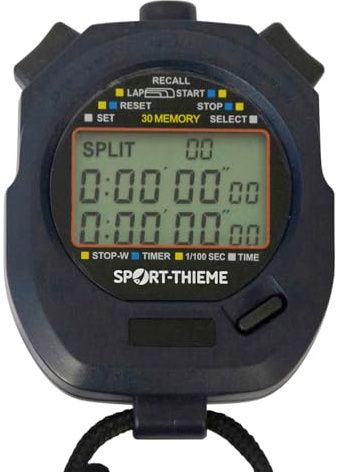 Sport-Thieme Stoppuhr Countdown | Temperaturanzeige | wasserdicht | Lieferung mit Batterien | stoßfest | langlebig | Stummschaltungstaste | Anzeige bei niedrieger Leistung