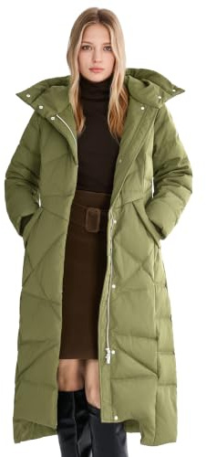 Orolay Damen Daunenmantel mit Kapuze Lange Winterjacke Winddichte Gesteppte Oberbekleidung