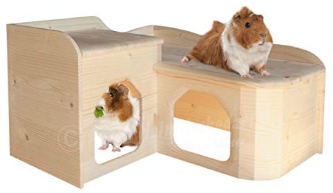 Resch Nr26 Meerschweinchen Landhaus naturbelassenes Massivholz aus Fichte / im abgerundeten Softline-Design, mit zwei großen Ein-/ Ausgängen
