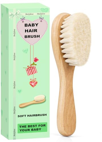 Molylove Baby-Haarbürste mit Holzgriff und superweichen Borsten Natur-Pur