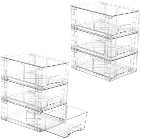 Vtopmart 6 Stücke Transparent Schubladenbox, Stapelbar KüHlschrank Organizer, Organizer Schublade für KüHlschrank, Badezimmer, Speisekammer