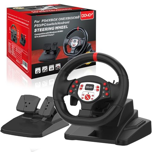 NBCP DOYO Gaming Lenkrad und Pedalen,USB 180-Grad-Lenkräder für PC,Mit Doppelmotor-Vibration, Einstellbarer Höhe und Neigung,Lenkrad für PC, PS4, Xbox One, PS3, Xbox Series X/S,Switch