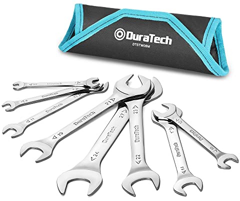 DURATECH 8-teilig Doppelmaulschlüssel Satz Extra Flach SW 5,5-27 mm, Gabelschlüsselsatz Maulschlüssel Schraubenschlüssel Set, Metrisch, mit Aufbewahrungstasche, für engen Raum