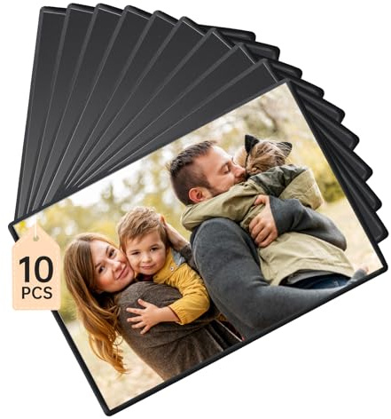 FRETONBA 10 Stück Magnet Bilderrahmen, 15 x 10 cm Fotomagnete Selbst Gestalten, Kühlschrankmagnete Fototaschen für Fotos Postkarten, Schwarz