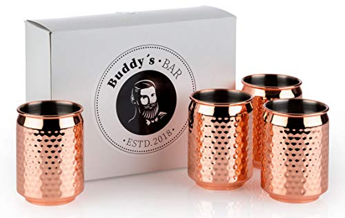 Buddy´s Bar - 4 Cocktail Becher, Ø 7,5 cm, H: 10,5 cm, 350 ml, hochwertiger Edelstahl-Becher, inkl. Geschenkbox, 4er Set, Kupferoptik