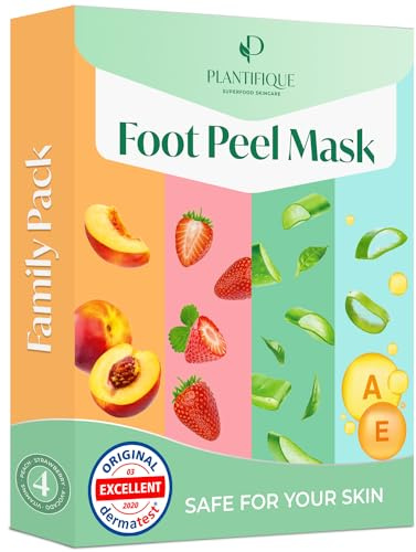 Plantifique Fußmaske Anti Hornhaut Socken - 4 Paar Fussmaske Hornhautentferner Socken - Extreme hornhaut entfernen fuß - Foot Mask - Fußpeeling Maske für sehr trockene Füße