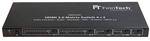 FeinTech VMS04201 HDMI Matrix Switch 4x2 mit Audio Extractor 4 in 2 Out 4K 60Hz Ultra-HD