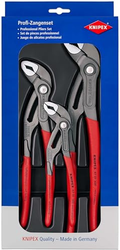 KNIPEX Cobra-Paket Wasserpumpenzangen-Set, 3-teilig, 150 bis 300 mm, Selbstklemmeffekt, Zangenset, Werkzeugset, 00 20 09 V02