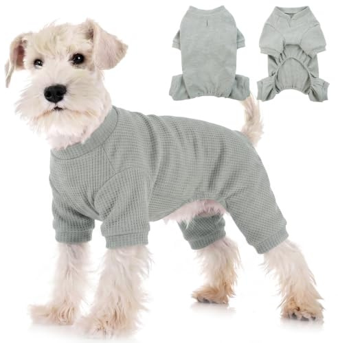 Hundepyjama dünn, Leichter Hunde Body, Unterzieh-Overall für Zuhause, Hunde Overall Sommer, atmungsaktiv Hundeoverall Fellschutz, Vierbeiner Schlaf- & Hausanzug, Grau XL