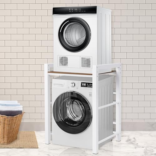 Waschmaschinen Untergestell, Verbindungsrahmen Waschmaschine Trockner Universal, Waschmaschinenschrank Tragfähigkeit 300kg, Waschmaschinenregal für Waschmaschine und Trockner (Weiß, 75X65X105CM)