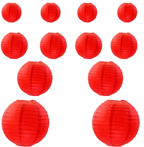 12 Stück Rote Papier Laterne, Lampenschirm Rund, Laterne Deko für Party, Papierlampen Party & Hochzeit