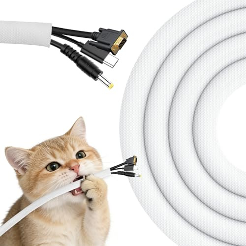 Cozary 3m Kabelschlauch, 9.5mm Kabelkanal Weiß Selbstschließend, flexibel Gewebter Kabelmantel, Spiralschlauch für TV PC Heimkino Automobilkabel, Kabelschutz Bissfest für Hund