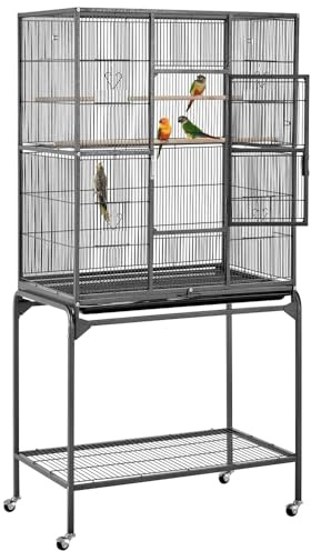 Yaheetech Vogelvoliere Vogelkäfig mit Tür Vogelhaus Vogelbauer mit 4 Rollen 47 x 81 x 160 cm