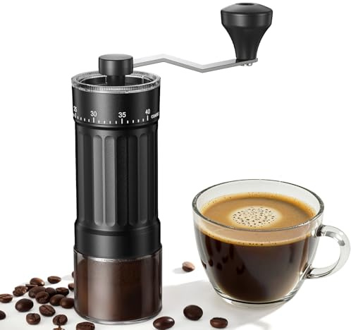 Mini Manuelle Kaffeemühle mit 40 einstellbaren Stufen, Tragbare Manuelle Handkaffeemühle mit 30g Kapazität, Konische Mahlwerk mit Kurbel für Reise, Camping, Büro, Espresso, Pour Over Und Mehr