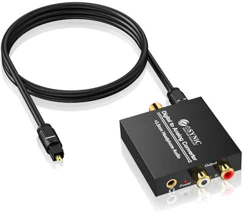 eSynic DA Wandler Digital zu Analog Konverter Audio Adapter Toslink Adapter Koaxial Adapter Optisch Cinch RCA L/R 3,5 mm mit Optischem Kabel für PS3 PS4 HDTV Blue Ray DVD Sky