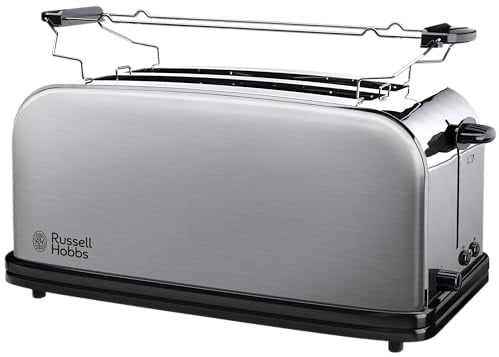 Russell Hobbs Toaster Adventure, Edelstahl, Langschlitz Für 4 Scheiben | Für Vier Und Zwei Breite Brotscheiben, Extra Breite Schlitze, Mit Brötchenaufsatz, Sechs Bräunungsstufen Und Auftaufunktion