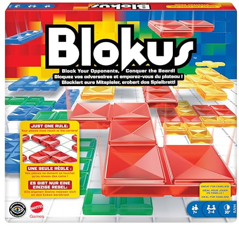 Mattel Games Blokus Spiel, Brettspiel für die Familie, Strategiespiel, für 2-4 Spieler, Gesellschaftsspiel, ab 7 Jahren, BJV44