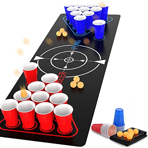 Faburo Beer Pong Tisch Matte Set 180x60cm mit 22 Bechern 6 Bälle, aus Kunststoff