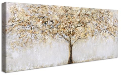 Bling Gelb Baum Mit Rahmen Leinwand Bilder Abstrakte Landschaft Bild auf Leinwand Malerei Poster Kunstdrucke Pictures Moderne Wandbilder Groß Wohnzimmer Schlafzimmer Wanddekoration 50x120cm