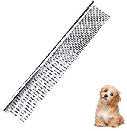 Hundekämme 2-in-1 Edelstahl Haustier Kamm,Haustier Stahlkamm mit abgerundeten Enden Edelstahlzähne,zum Entfernen von Verwicklungen und Knoten(6.7inch) Silver