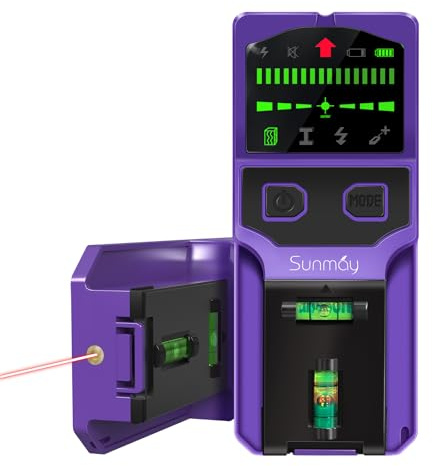 SUNMAY Leitungssucher Ortungsgerät mit Alarm, Stromleitungsfinder, 7 in 1 Wand Scanner Detektor Multifunktional Stud Finder Wandmetalldetektor mit HD-LCD-Display für Holz, Metall, Rohre, Kabel