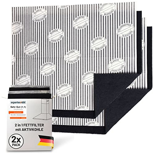 FilterBase® Aktivkohlefilter Dunstabzugshaube | 2er Pack | Fettfilter Flach + Kohlefilter für Dunstabzug Filter Abzugshaube | Aktivkohle Filtermatte zuschneidbar 57x47 cm