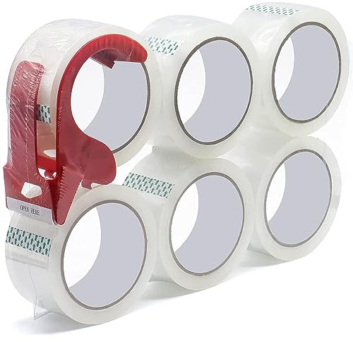 WELSTIK Paketklebeband mit Paketabroller zum Verpacken von Paketen und Versandschachteln-Solid und Strong - Transport- und Packband, 5 cm x 55 m, Kristallklar, 6 Stück
