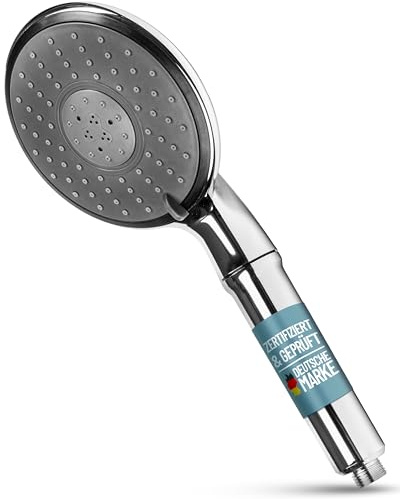 sanquell Legionellenfilter Duschkopf Safety Chrom Premium – ABS, Chrom, poliert – 3 Strahlarten, Langzeitschutz bis 6.500 Liter, getestet nach ASTM F838-15
