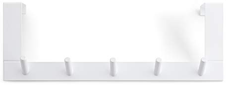 Rayen - Kleiderbügel 5 Haken - Tür-Garderobe - Hakenstange - Türhänger - Multifunktional - Platzsparend - Weiß - 36 cm x 12,5 cm x 4 cm
