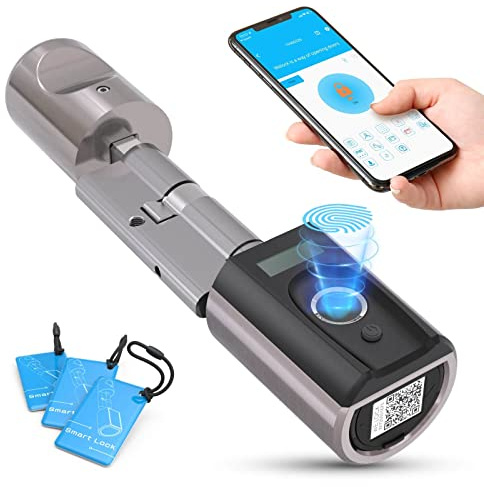 WELOCK Touch41 Türschloss Fingerabdruck, Fingerabdruck Schloss Haustür, Türschloss Haustür mit App und RFID-Karte, Elektronische Türschloss Einstellbare Länge für 50-100mm Tür