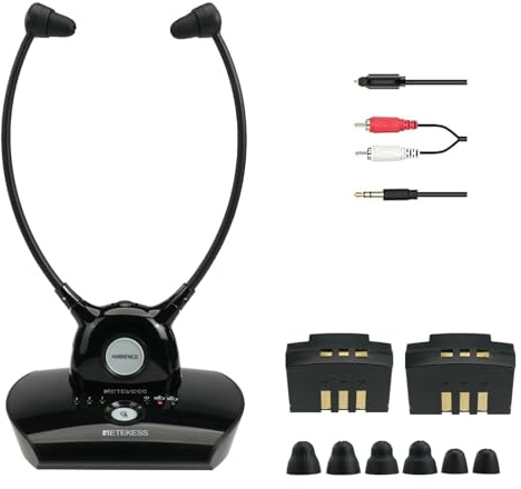 Retekess TA008 Funkkopfhörer Kabellos für TV, TV Sound Amplifier(Black) | für ältere Menschen zum Fernsehen, 2.4G Low Latency, Ein Schlüssel-Hörverstärker, L/R-Lautstärkeregler, Mit ErsatzAkku