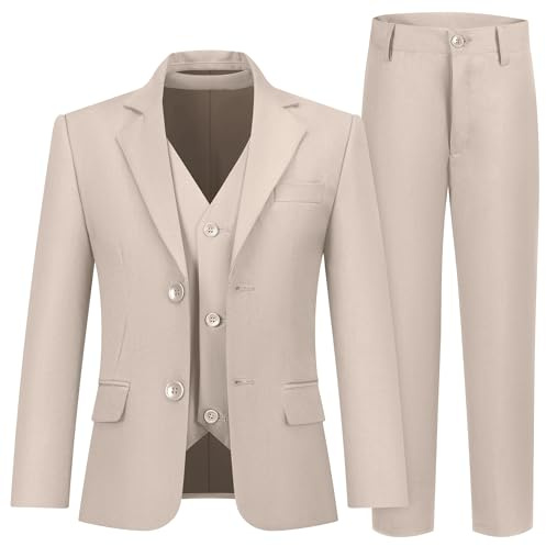 Hipfun Jungen 3-teiliges Anzug-Set mit Anzugjacke, Weste, Hose, formeller Smoking, schmale Passform, Ringträger-Outfit, Größe 2–20