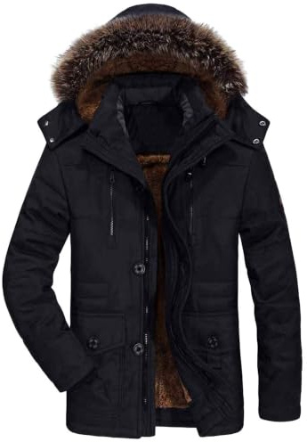 FTCayanz Herren Warme Winterjacke Parka Lang Wintermantel Mit Kunstfell Kapuze Outdoor Gefütterte Steppjacke Jacke