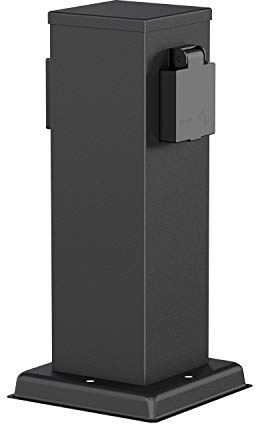 ledscom.de Garten Steckdosensäule Polly für außen, IP44, 2-Fach, Edelstahl, schwarz, eckig, 27 cm