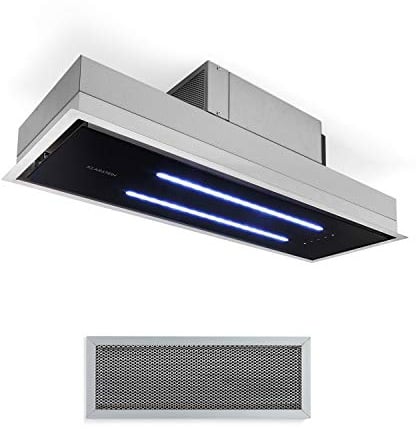 Klarstein High Line Deckenhaube - Einbau, 90 cm, 410 m3/h, Umluft und Abluft, 3 Stufen, LED, Fernbedienung & Aktivkohlefilter, Dunstabzugshaube, Unterbauhaube, Edelstahl/schwarzes Glas