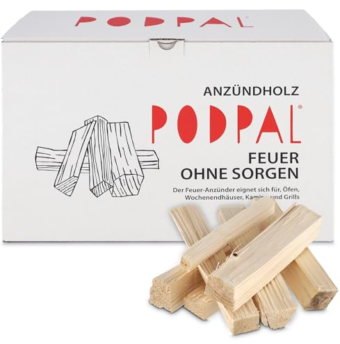 PODPAL - Natürliches Anzündholz aus trockenen Fichtenspänen | ca. 5 kg | Brennholz & Kaminholz | Ideal als Feuerstarter, Grillanzünder & Ofenanzünder | Anmachholz & Anfeuerholz für Kamin & Ofen