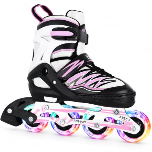 BELEEV Inliner Kinder Jugendliche Erwachsene, Inline Skates 4 Größen Verstellbar, Roller Skates mit LED Leuchtende Schnürsenkeln und Rädern, Geschenke Anfänger Mädchen Jungen Herren Damen