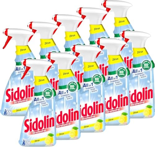 Sidolin Zitrus, Glasreiniger mit Abperl-Effekt (10 x 500 ml Sprühflasche)