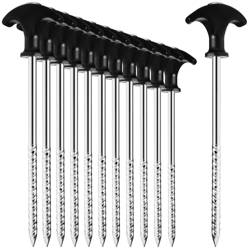 com-four® 12x Zelt-Heringe aus Stahl - robuste Erdnägel mit Gewinde für Camping und Outdoor - ideal für normalen und harten Boden mit T-Griff