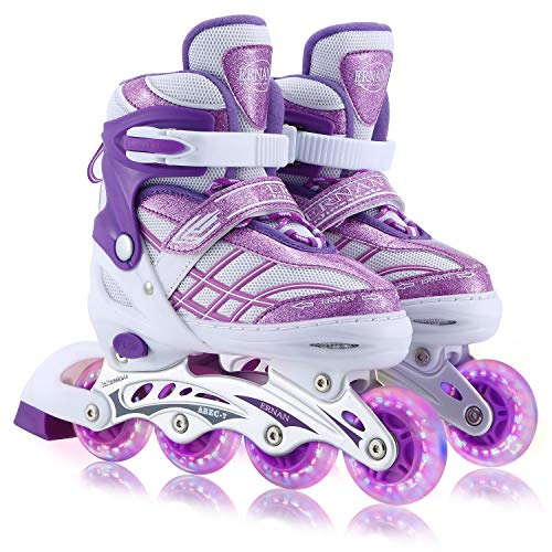 Kinder Inline Skates für Mädchen, verstellbare 4-Größen Inline Rollschuhe mit Allen leuchtenden Rädern für Kinder Mädchen