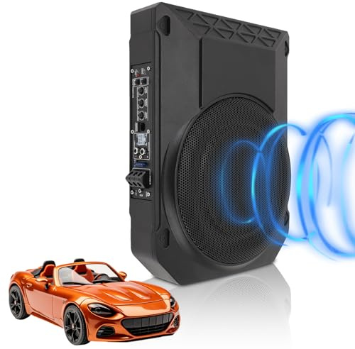 WODHMIEY 10 Zoll Aktiv Subwoofer Unter Sitz Car Audio Bassbox 800W 2.5 Ohm Ultra Flach Aktiver Auto Subwoofer Mit Verstärker Mit Controller Tiefton Lautsprecher Fahrzeug Sound System Car Truck SUV
