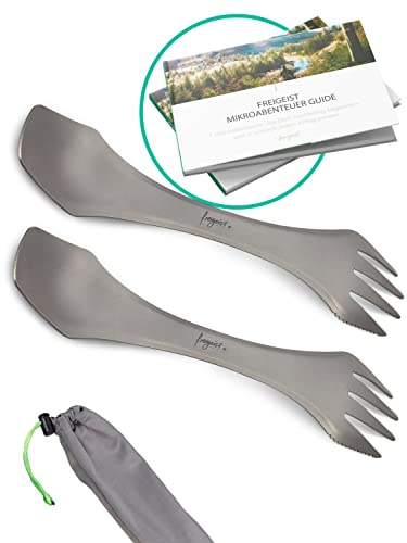freigeist® Göffel Titan | Ideales Camping Besteckset der Spork Titan | Ultra leichtes Camping Besteck | Outdoor Besteck | Outdoor Geschirr | Göffel, Messer Gabel Löffel Set, Titan Campingbesteck..