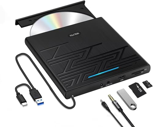 NOLYTH Externes CD Laufwerk für Laptop: USB C Tragbar DVD Laufwerk Extern für Mac MacBook iMac Windows mit USB/SD/TF/Audio Out Port Slim Externer CD/DVD Brenner und Player