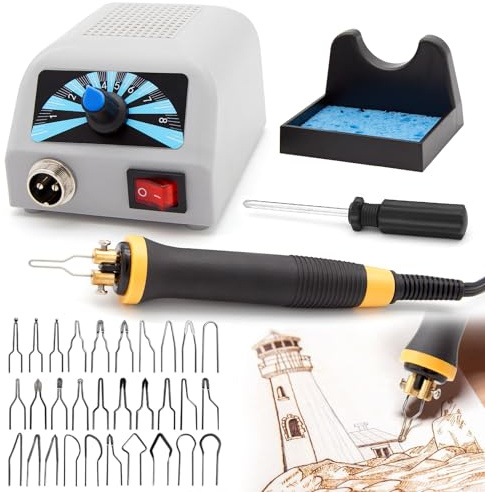 Luriseminger Pyrographie Maschine, Holzverbrennungs Kit mit 30 Pyrography Drahtspitzen, 100-800℃ Einstellbare Temperaturregelung Brandmalerei Lötkolben Set für Holz Bambus, 60W