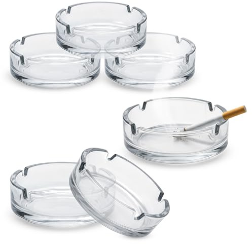 Glas Aschenbecher rund 10 cm - 6 Stück - Tisch Ascher transparent Außen
