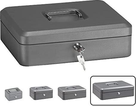 ARREGUI Elegant C9246 Geldkassette aus Stahl | Geldbox | 30 cm breit | Abschließbare Kasse mit Geldeinsatz | Große Geldkassette mit Schlüssel und Münzeinsatz/Geldeinsatz | Geldkasse | grau