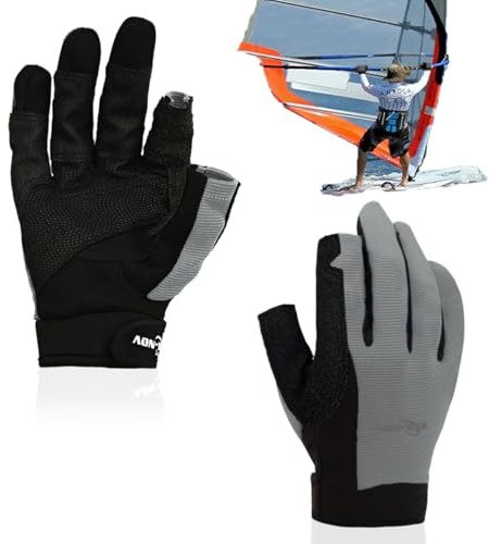 2XK-NOV Segelhandschuhe Herren Sailing Gloves - Ruderhandschuhe Damen, Kajak Handschuhe zum Paddeln, Handschuhe Segeln Damen mit ¾-Finger für Wassersport,Bitte messen Sie den Handumfang(Grau, M)